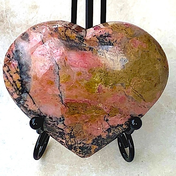 HEART PINK RHODONITE BLACK MANGANESE 3 INCH CARVED NATURAL GEMSTONE NEW CRYSTAL - Picture 3 of 7